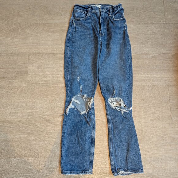 double knee destroy DISTRESSED The 90s Straight Ultra High Rise Jean - Picture 1 of 5